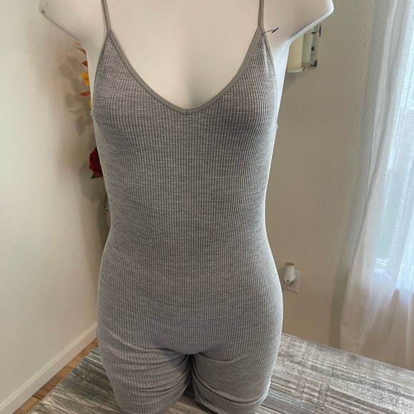 Pants - Heathered Grey Biker Short Spaghetti Strap Short Romper
